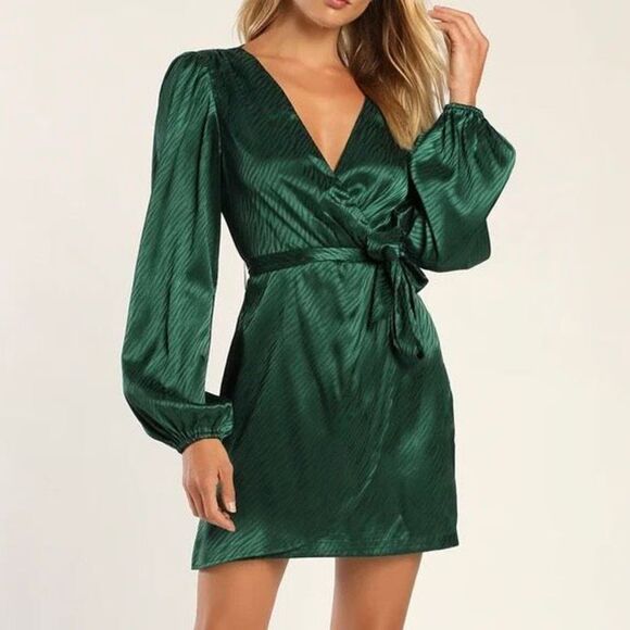 Lulus Green Wild for Love Zebra Print Faux Wrap Mini Dress - NWT - Picture 1 of 12